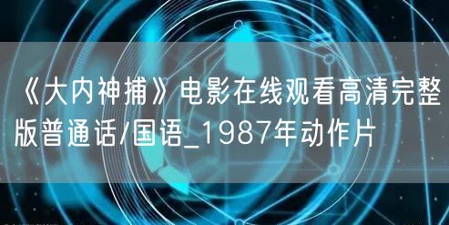 《大内神捕》电影在线观看高清完整版普通话/国语_1987年动作片