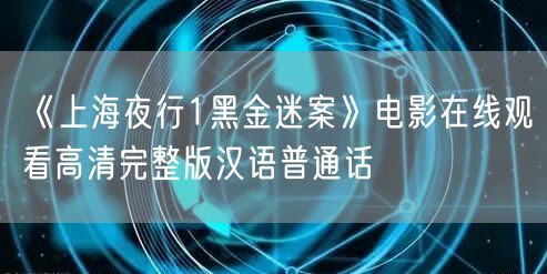《上海夜行1黑金迷案》电影在线观看高清完整版汉语普通话