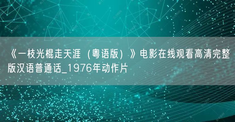 《一枝光棍走天涯（粤语版）》电影在线观看高清完整版汉语普通话_1976年动作片